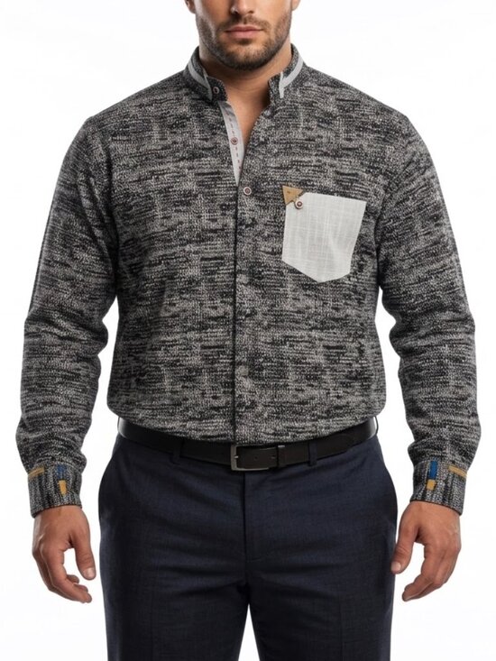 Oro Other - ORO Premium Wear Mens XXL Slim Fit Geometric Knit Nehru Collar Shirt Monochromat